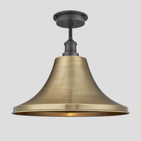 Industville Brooklyn Outdoor & Bathroom Giant Bell Flush Mount 20 Inch in Brass with Pewter Holder & Globe Glass