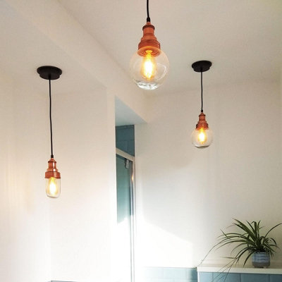 Industville Brooklyn Outdoor & Bathroom Pendant, Copper Holder, Copper Ring, Globe Glass