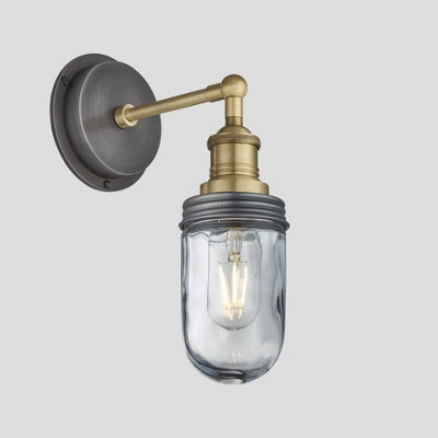 Industville Brooklyn Outdoor & Bathroom Wall Light, Brass Holder, Pewter Ring