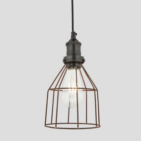 Industville Brooklyn Rusty Cage Pendant, 6 Inch, Cone, Pewter Holder