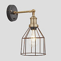 Industville Brooklyn Rusty Cage Wall Light, 6 Inch, Cone, Brass Holder