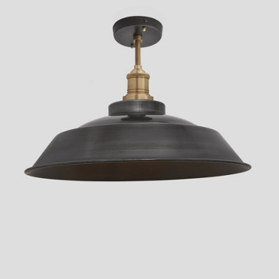 Industville Brooklyn Step Flush Mount, 16 Inch, Pewter, Brass Holder