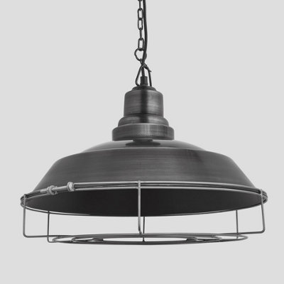 Industville Brooklyn Step Pendant, 16 Inch, Pewter, Pewter Chain Holder, Cage