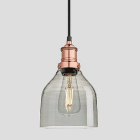 Industville Brooklyn Tinted Glass Cone Pendant, 6 Inch, Smoke Grey, Copper Holder