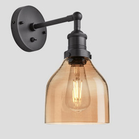Industville Brooklyn Tinted Glass Cone Wall Light, 6 Inch, Amber, Pewter Holder
