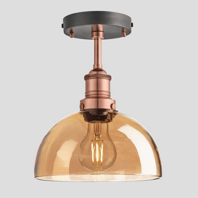 Industville Brooklyn Tinted Glass Dome Flush Mount, 8 Inch, Amber, Copper Holder