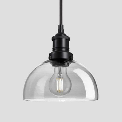 Industville Brooklyn Tinted Glass Dome Pendant, 8 Inch, Smoke Grey, Black Holder