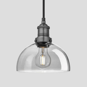 Industville Brooklyn Tinted Glass Dome Pendant, 8 Inch, Smoke Grey, Pewter Holder