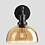 Industville Brooklyn Tinted Glass Dome Wall Light, 8 Inch, Amber, Black Holder