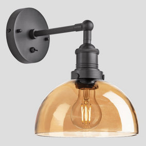 Industville Brooklyn Tinted Glass Dome Wall Light, 8 Inch, Amber, Pewter Holder