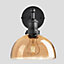 Industville Brooklyn Tinted Glass Dome Wall Light, 8 Inch, Amber, Pewter Holder