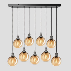 Industville Brooklyn Tinted Glass Globe 9 Wire Cluster Lights, 7 inch, Amber, Pewter holder