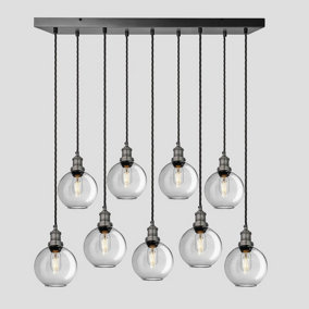 Industville Brooklyn Tinted Glass Globe 9 Wire Cluster Lights, 7 inch, Smoke Grey, Pewter holder