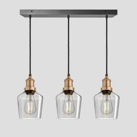 Industville Brooklyn Tinted Glass Schoolhouse 3 Wire Cluster Lights, 5.5 inch, Smoke Grey, Brass holder