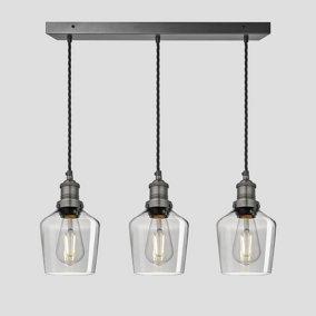 Industville Brooklyn Tinted Glass Schoolhouse 3 Wire Cluster Lights, 5.5 inch, Smoke Grey, Pewter holder