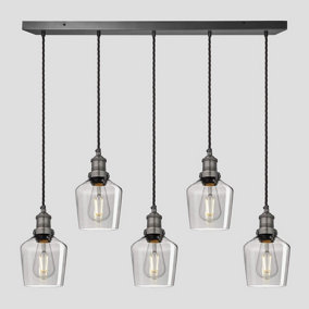 Industville Brooklyn Tinted Glass Schoolhouse 5 Wire Cluster Lights, 5.5 inch, Smoke Grey, Pewter holder