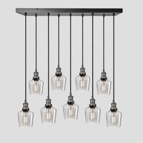 Industville Brooklyn Tinted Glass Schoolhouse 9 Wire Cluster Lights, 5.5 inch, Smoke Grey, Pewter holder