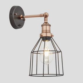 Industville Brooklyn Wire Cage Wall Light, 6 Inch, Pewter, Cone, Copper Holder