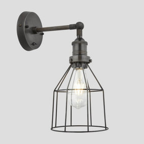 Industville Brooklyn Wire Cage Wall Light, 6 Inch, Pewter, Cone, Pewter Holder