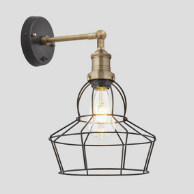 Industville Brooklyn Wire Cage Wall Light , 8 Inch, Pewter, Rose, Brass Holder