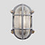 Industville Bulkhead Outdoor & Bathroom Oval Light, 6 Inch, Gunmetal, Back Wiring, Ribbed Glass