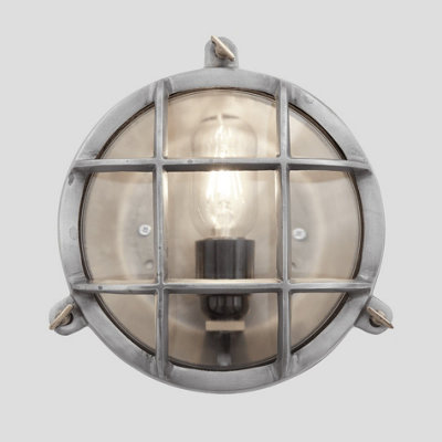 Industville Bulkhead Outdoor & Bathroom Round Light, 8 Inch, Gunmetal, Back Wiring