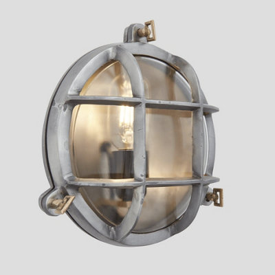 Industville Bulkhead Outdoor & Bathroom Round Light , 8 Inch, Gunmetal, Side Wiring