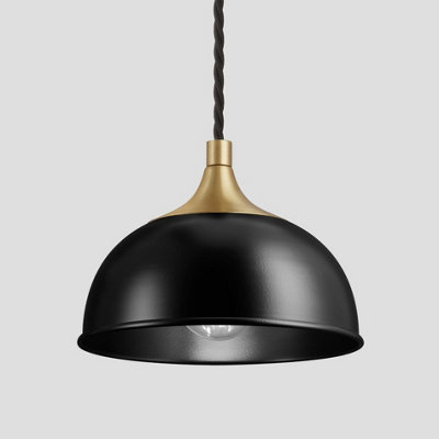 Industville Chelsea Dome Pendant, 8 Inch, Black, Brass Holder