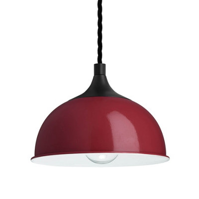 Industville Chelsea Dome Pendant, 8 Inch, Burgundy, Black Holder