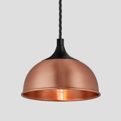 Industville Chelsea Dome Pendant, 8 Inch, Copper, Black Holder