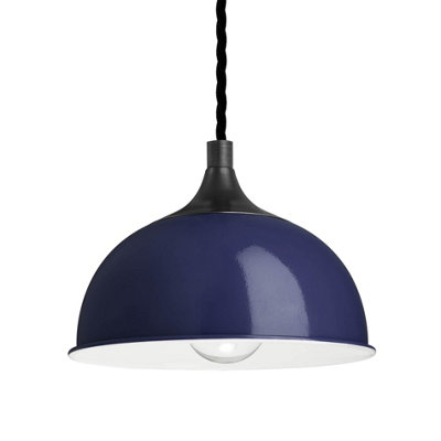 Industville Chelsea Dome Pendant, 8 Inch, Dark Blue, Pewter Holder