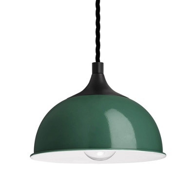 Industville Chelsea Dome Pendant, 8 Inch, Dark Green, Black Holder