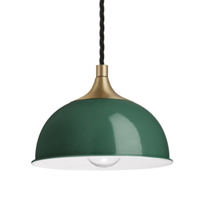 Industville Chelsea Dome Pendant, 8 Inch, Dark Green, Brass Holder