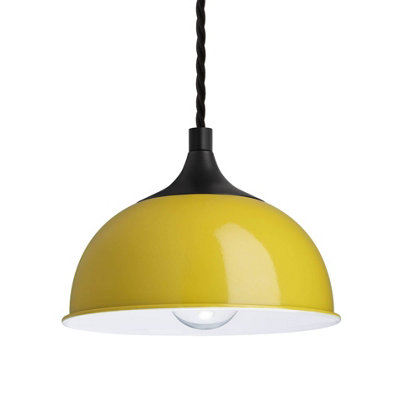 Industville Chelsea Dome Pendant, 8 Inch, Yellow, Black Holder