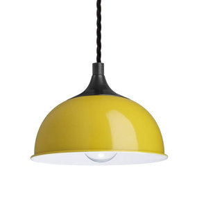 Industville Chelsea Dome Pendant, 8 Inch, Yellow, Pewter Holder