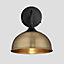 Industville Chelsea Dome Wall Light, 8 Inch, Brass, Black Holder