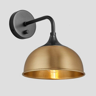 Industville Chelsea Dome Wall Light, 8 Inch, Brass, Pewter Holder