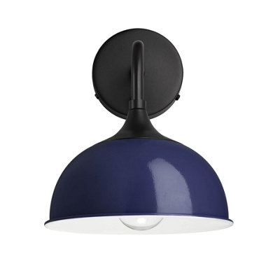 Industville Chelsea Dome Wall Light, 8 Inch, Dark Blue, Black Holder