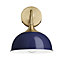 Industville Chelsea Dome Wall Light, 8 Inch, Dark Blue, Brass Holder
