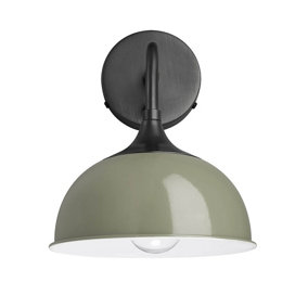 Industville Chelsea Dome Wall Light, 8 Inch, Sage Green, Pewter Holder