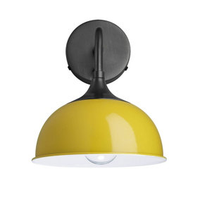 Industville Chelsea Dome Wall Light, 8 Inch, Yellow, Pewter Holder