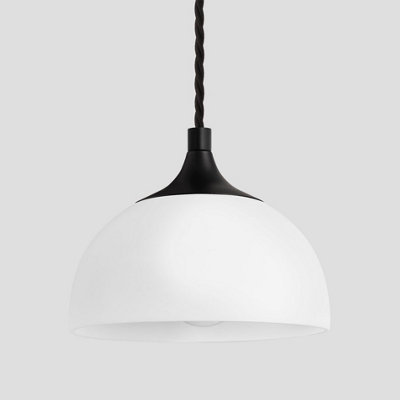 Industville Chelsea Opal Glass Dome Pendant Light, 8 Inch, White, Black Holder