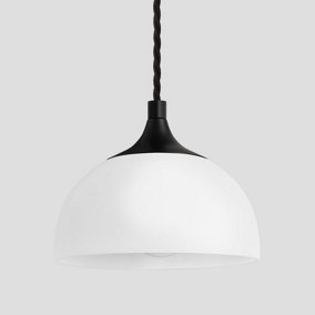 Industville Chelsea Opal Glass Dome Pendant Light, 8 Inch, White, Black Holder