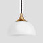 Industville Chelsea Opal Glass Dome Pendant Light, 8 Inch, White, Brass Holder