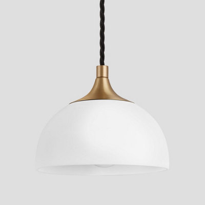 Industville Chelsea Opal Glass Dome Pendant Light, 8 Inch, White, Brass Holder