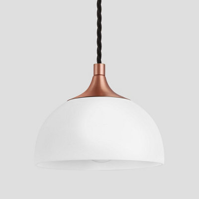 Industville Chelsea Opal Glass Dome Pendant Light, 8 Inch, White, Copper Holder