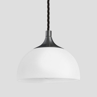 Industville Chelsea Opal Glass Dome Pendant Light, 8 Inch, White, Pewter Holder