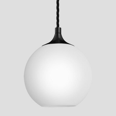 Industville Chelsea Opal Glass Globe Pendant Light, 9 Inch, White, Black Holder