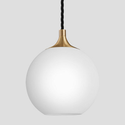 Industville Chelsea Opal Glass Globe Pendant Light, 9 Inch, White, Brass Holder