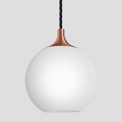 Industville Chelsea Opal Glass Globe Pendant Light, 9 Inch, White, Copper Holder